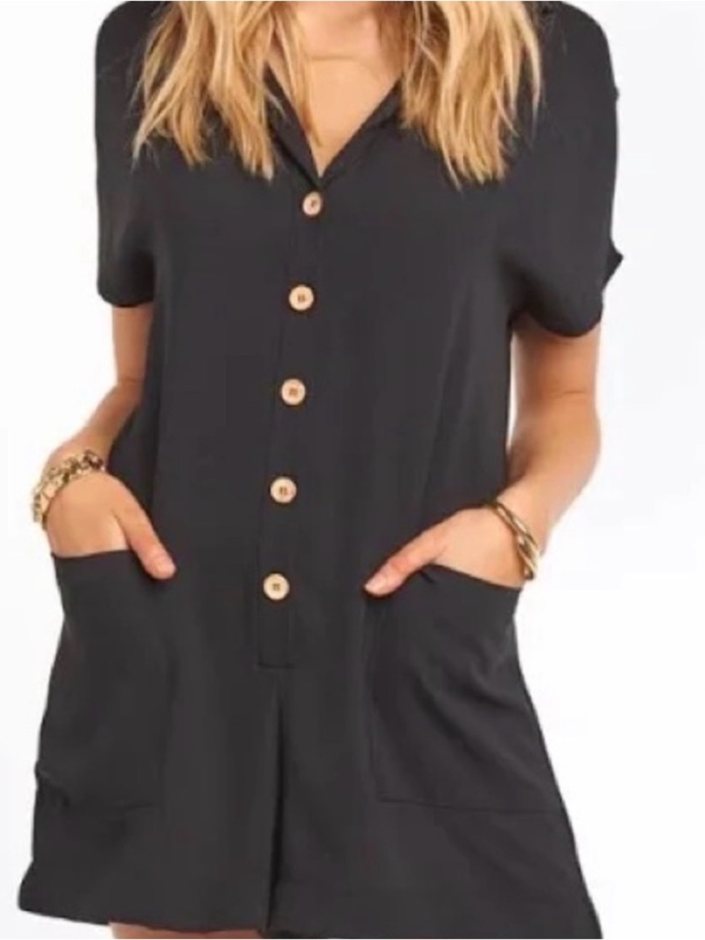 Show Me Your MuMu Black Short-Sleeve Button Tunic with Pockets